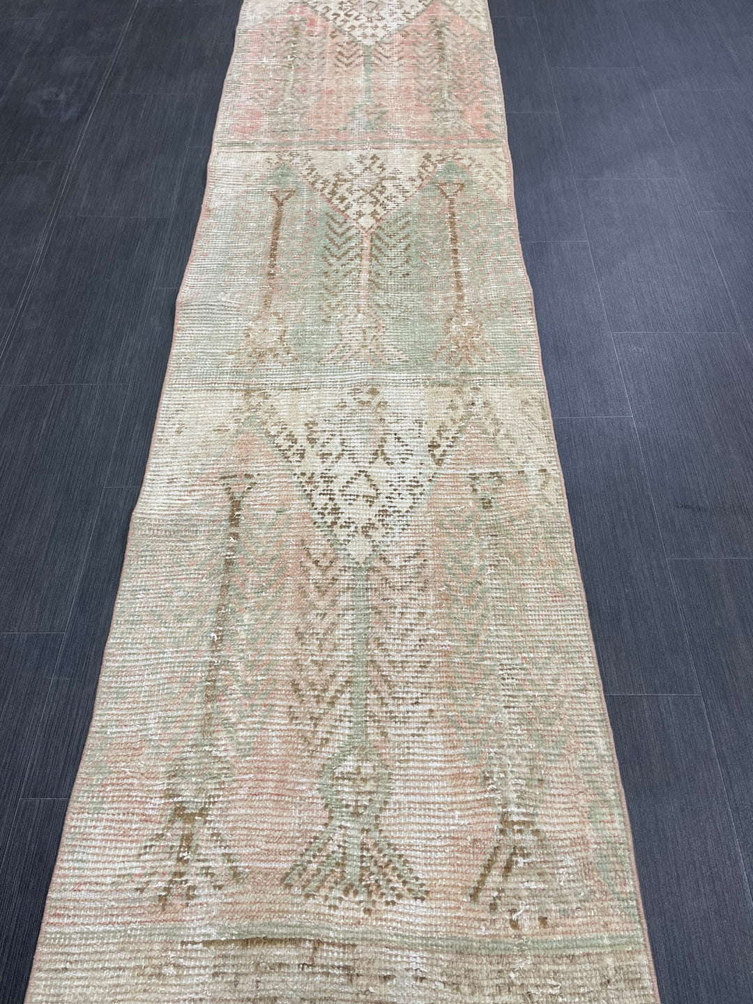 Tan Turkish Runner Rug 2' 4" x 13' 7" Hand-Knotted close-up