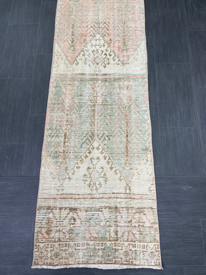 Tan Turkish Runner Rug 2' 4" x 13' 7" Hand-Knotted pattern