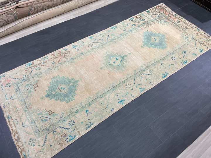 Beige Turkish Runner Rug 4' 8" x 11' 6" Hand-Knotted