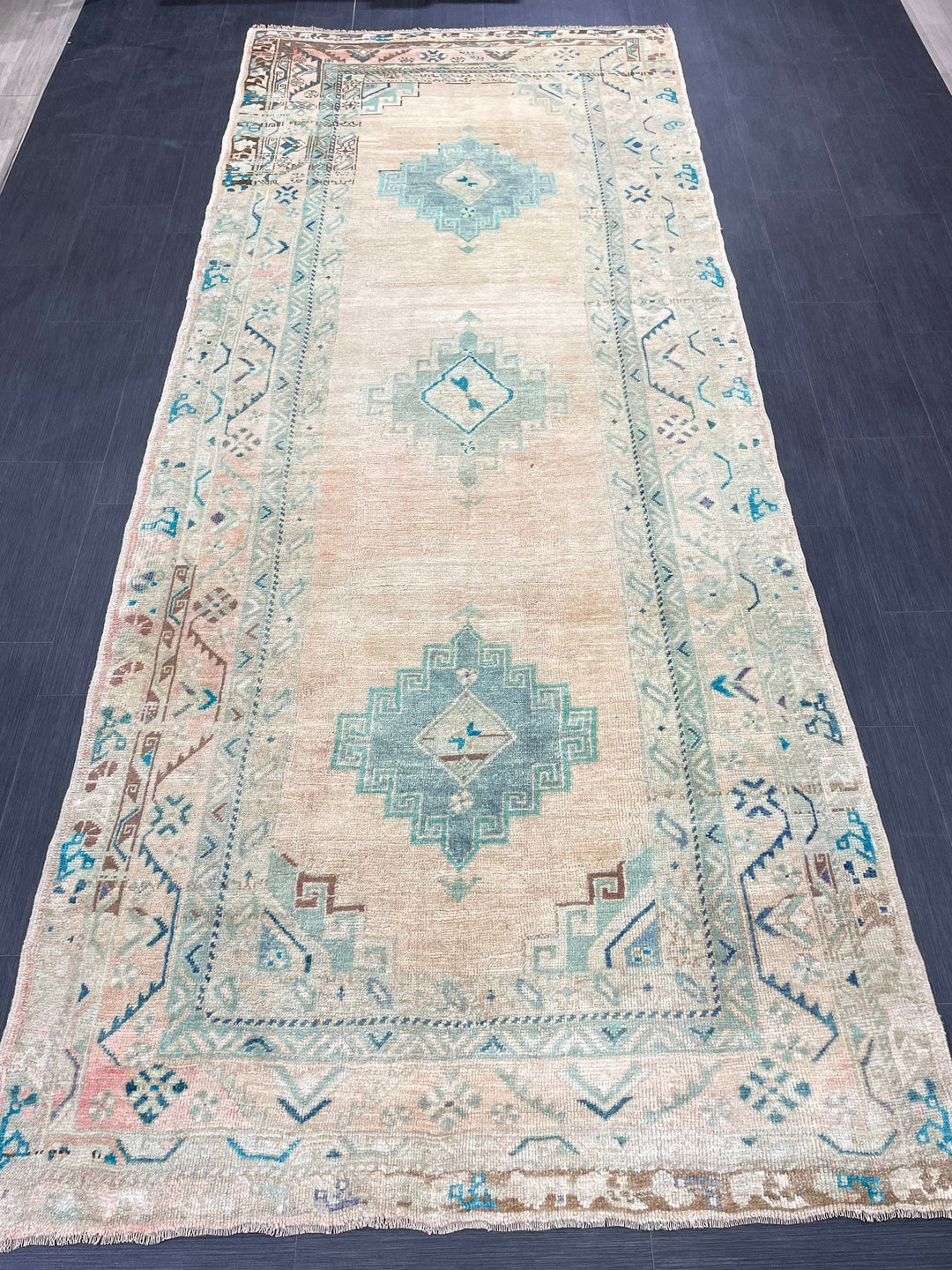 Beige Turkish Runner Rug 4' 8" x 11' 6" Hand-Knotted view 9