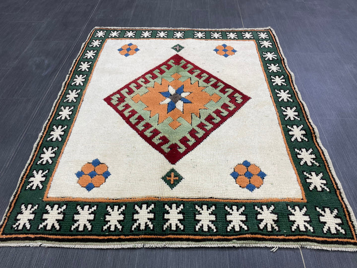 Rust Turkish Oushak Rug 3' 6" x 4' 3" Hand-Knotted texture