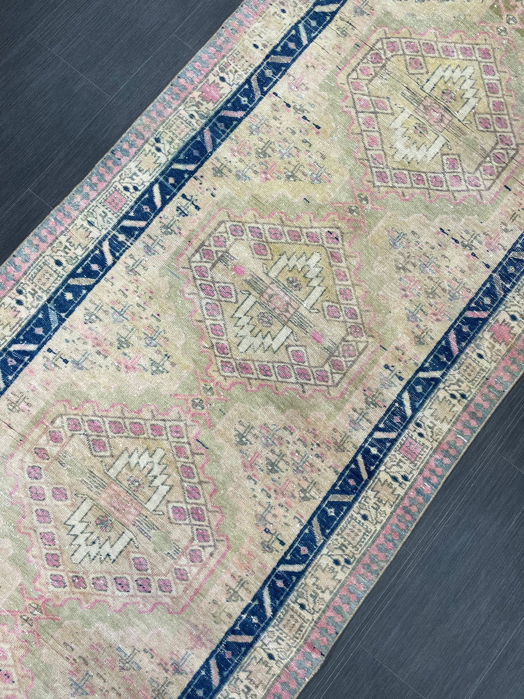 Beige Turkish Runner Rug 3' 5" x 10' 7" Hand-Knotted close-up