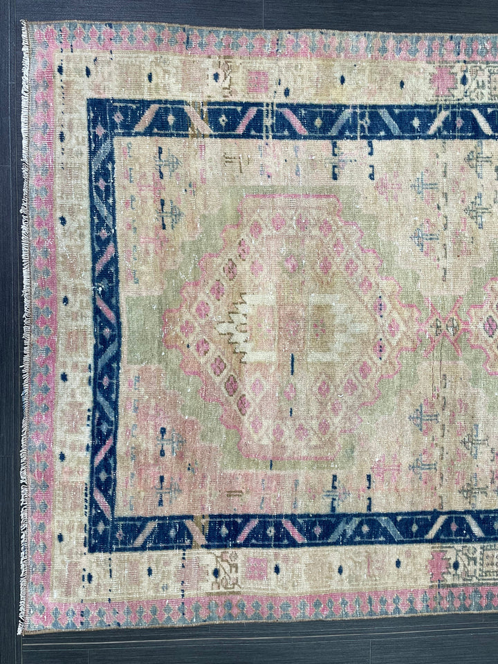 Beige Turkish Runner Rug 3' 5" x 10' 7" Hand-Knotted border