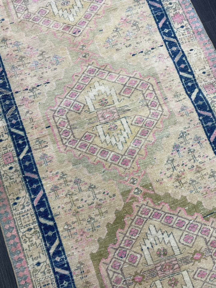 Beige Turkish Runner Rug 3' 5" x 10' 7" Hand-Knotted reverse