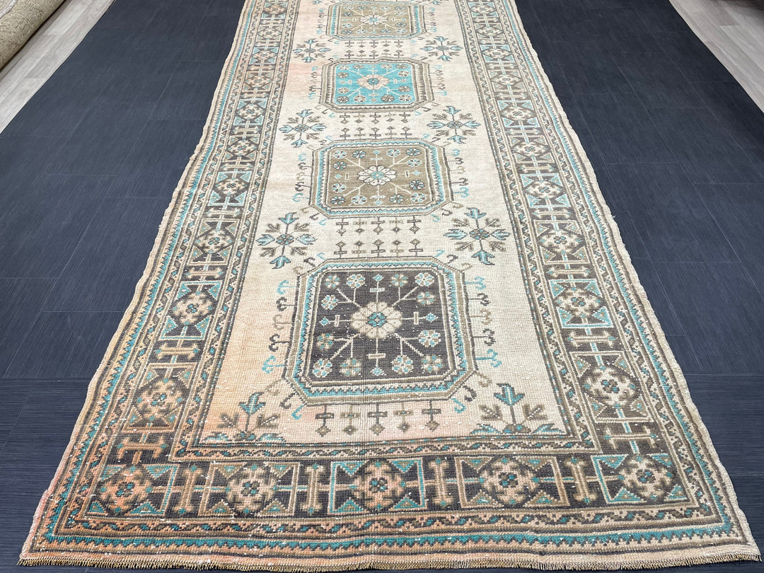 Beige Turkish Runner Rug 4' 7" x 12' 7" Hand-Knotted view