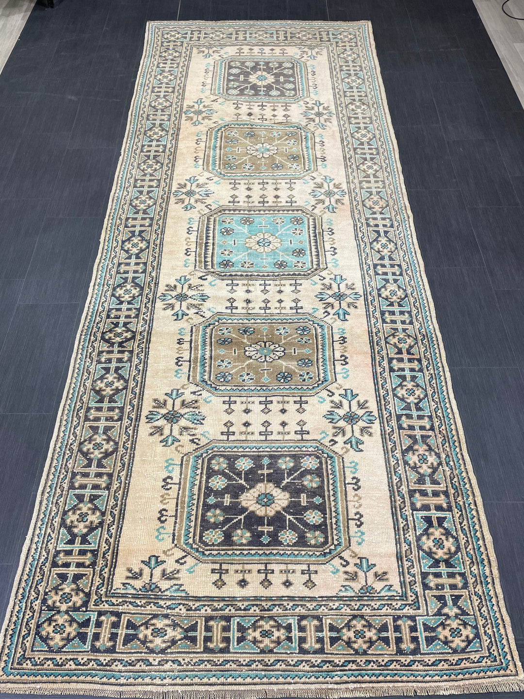 Beige Turkish Runner Rug 4' 6" x 11' 9" Hand-Knotted view