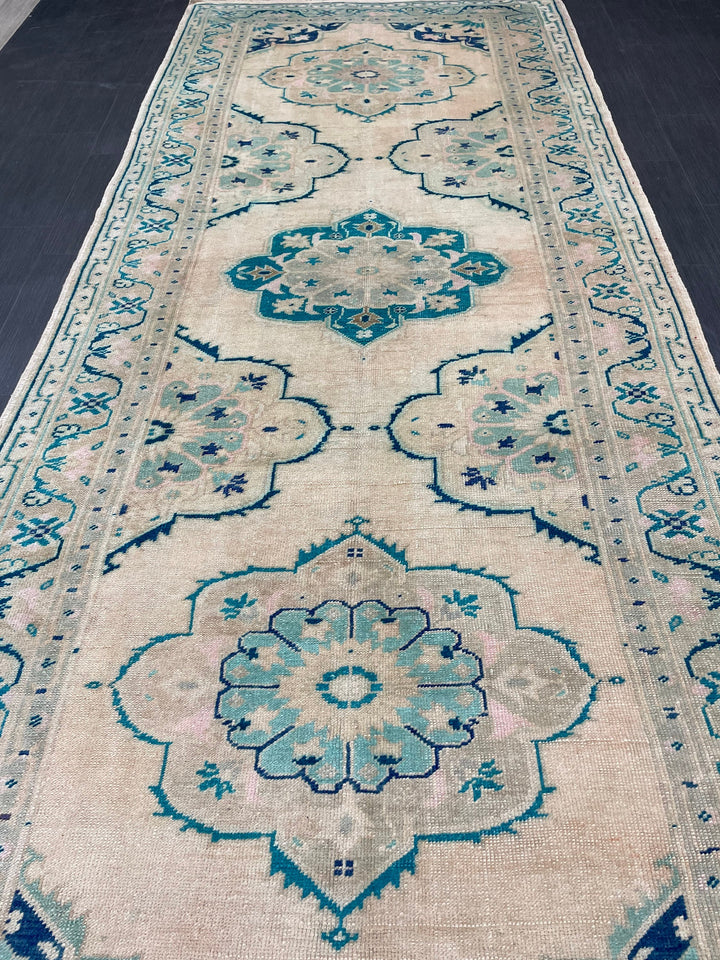 Rust Turkish Runner Rug 4' 8" x 11' 9" Hand-Knotted close-up