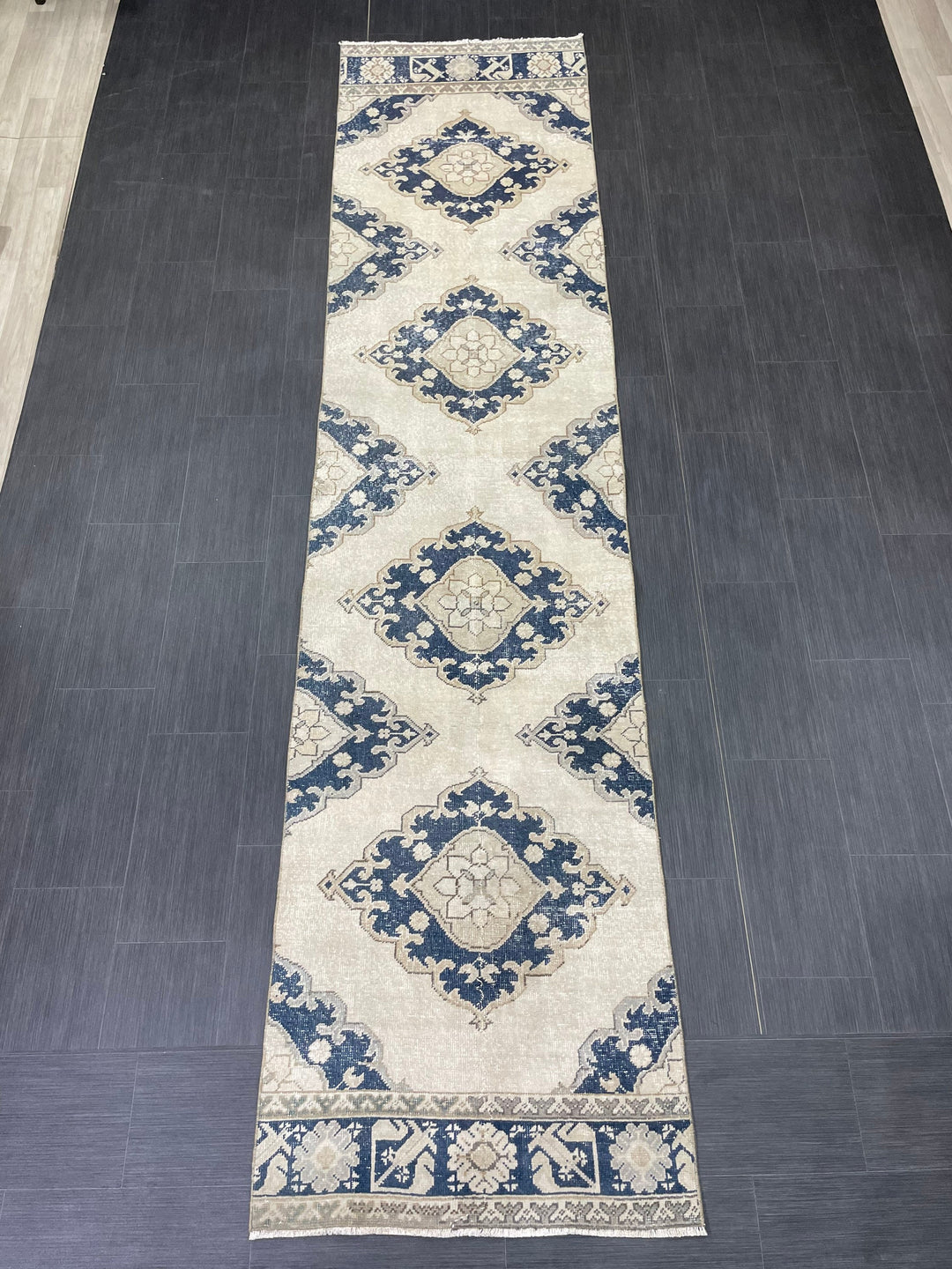 Navy Turkish Runner Rug 2' 11" x 12' 4" Hand-Knotted view 9