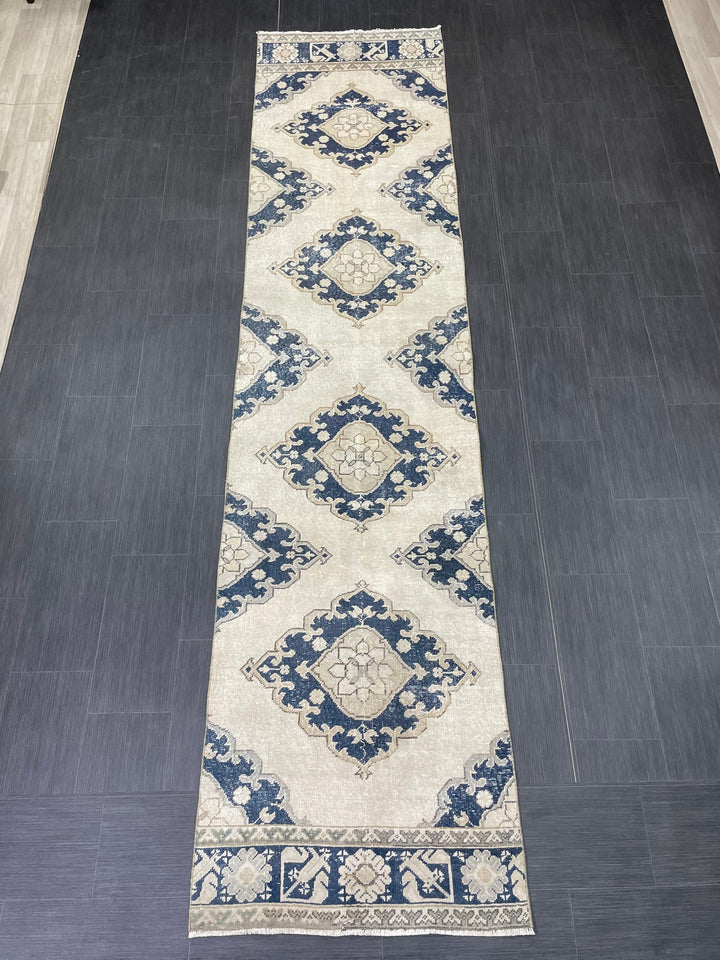 Navy Turkish Runner Rug 2' 11" x 12' 4" Hand-Knotted view 9