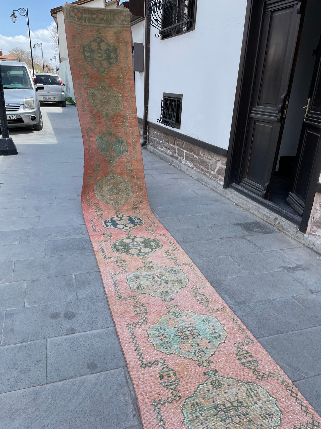 Beige Turkish Runner Rug 2' 6" x 18' 10" Hand-Knotted detail