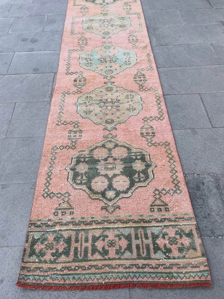 Beige Turkish Runner Rug 2' 6" x 18' 10" Hand-Knotted reverse
