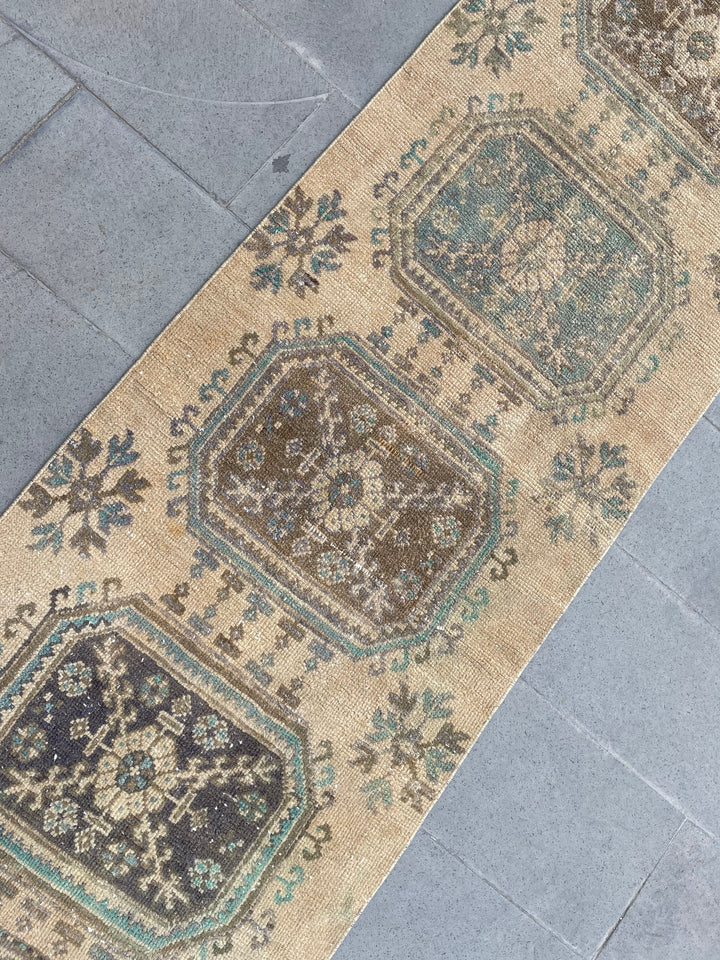 Beige Turkish Runner Rug 2' 9" x 20' 9" Hand-Knotted border