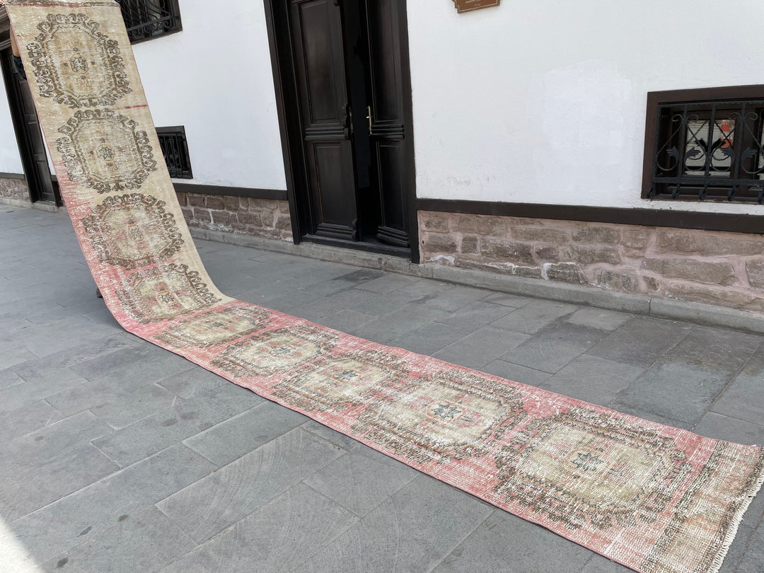 Beige Turkish Runner Rug 2' 6" x 18' 7" Hand-Knotted