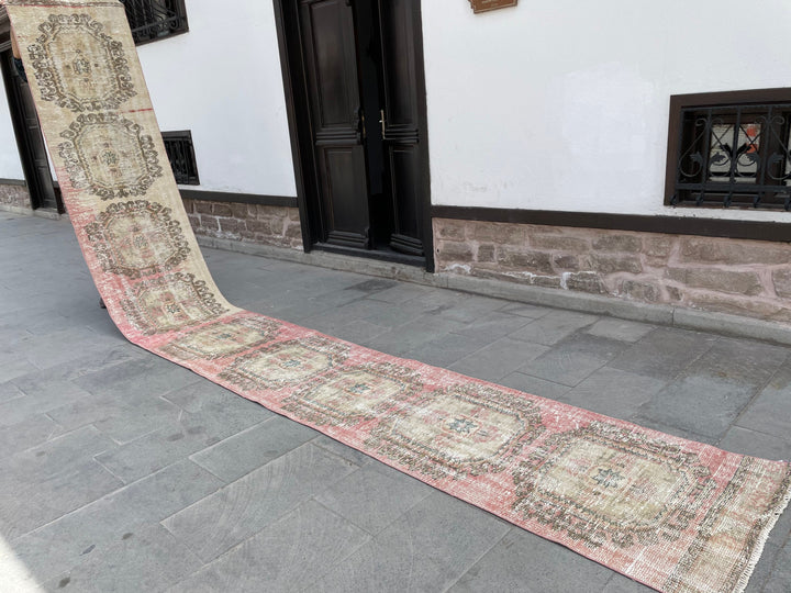 Beige Turkish Runner Rug 2' 6" x 18' 7" Hand-Knotted