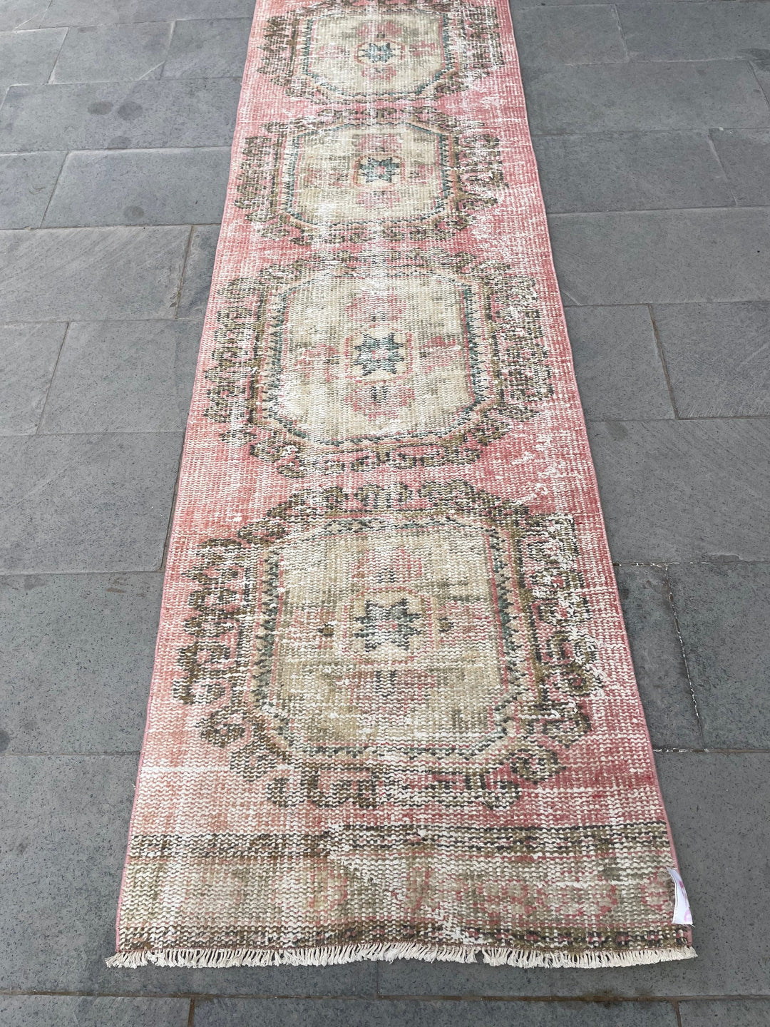 Beige Turkish Runner Rug 2' 6" x 18' 7" Hand-Knotted close-up