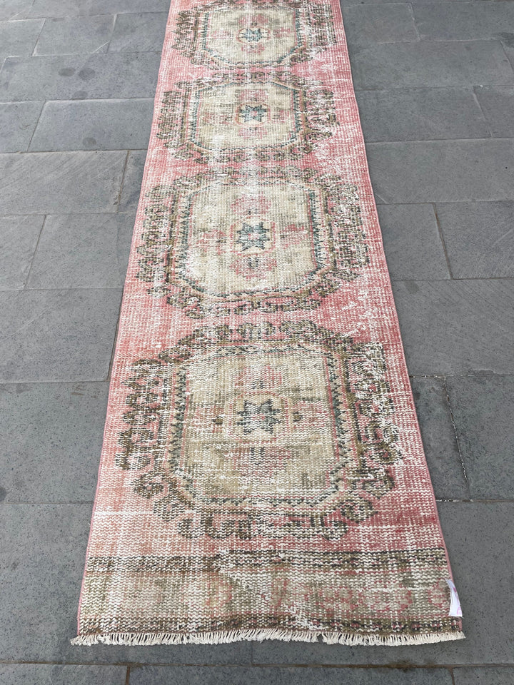 Beige Turkish Runner Rug 2' 6" x 18' 7" Hand-Knotted close-up
