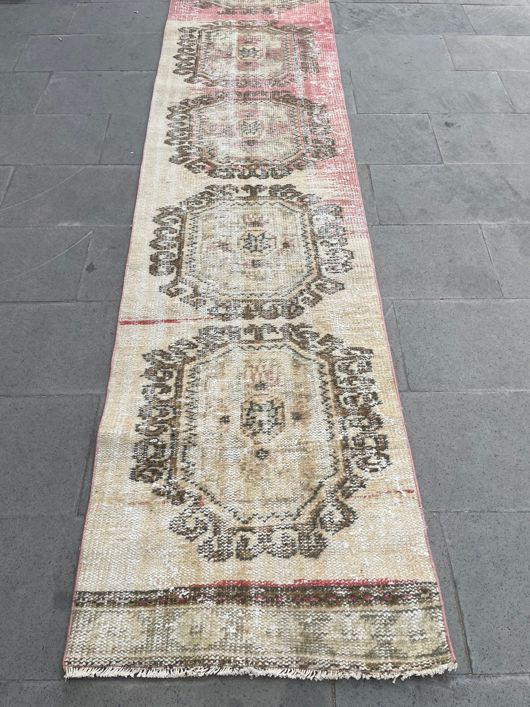 Beige Turkish Runner Rug 2' 6" x 18' 7" Hand-Knotted texture