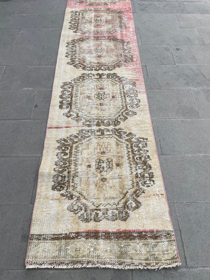 Beige Turkish Runner Rug 2' 6" x 18' 7" Hand-Knotted texture