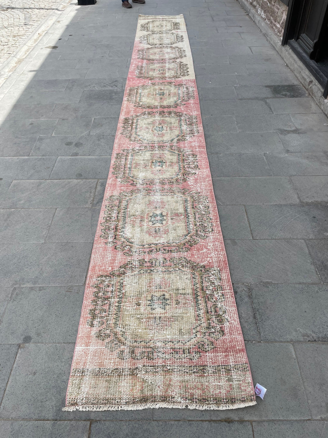 Beige Turkish Runner Rug 2' 6" x 18' 7" Hand-Knotted reverse