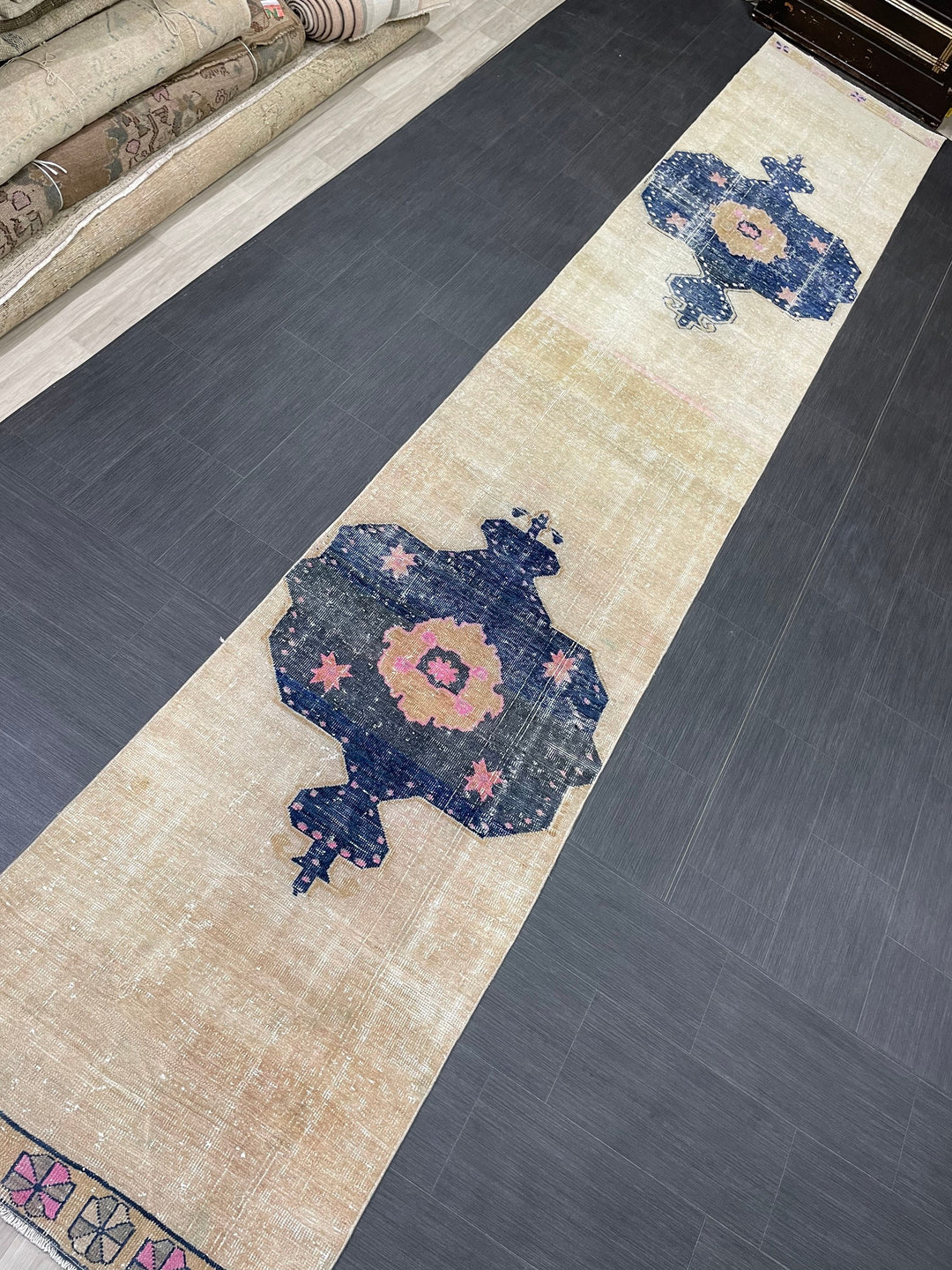 Beige Turkish Runner Rug 2' 11" x 16' 8" Hand-Knotted pattern