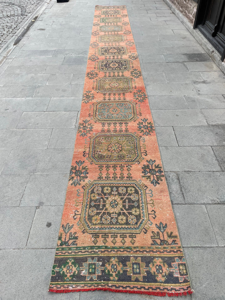 Beige Turkish Runner Rug 2' 7" x 21' 8" Hand-Knotted close-up