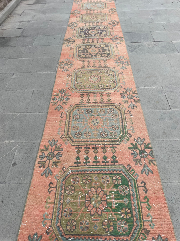 Beige Turkish Runner Rug 2' 7" x 21' 8" Hand-Knotted pattern