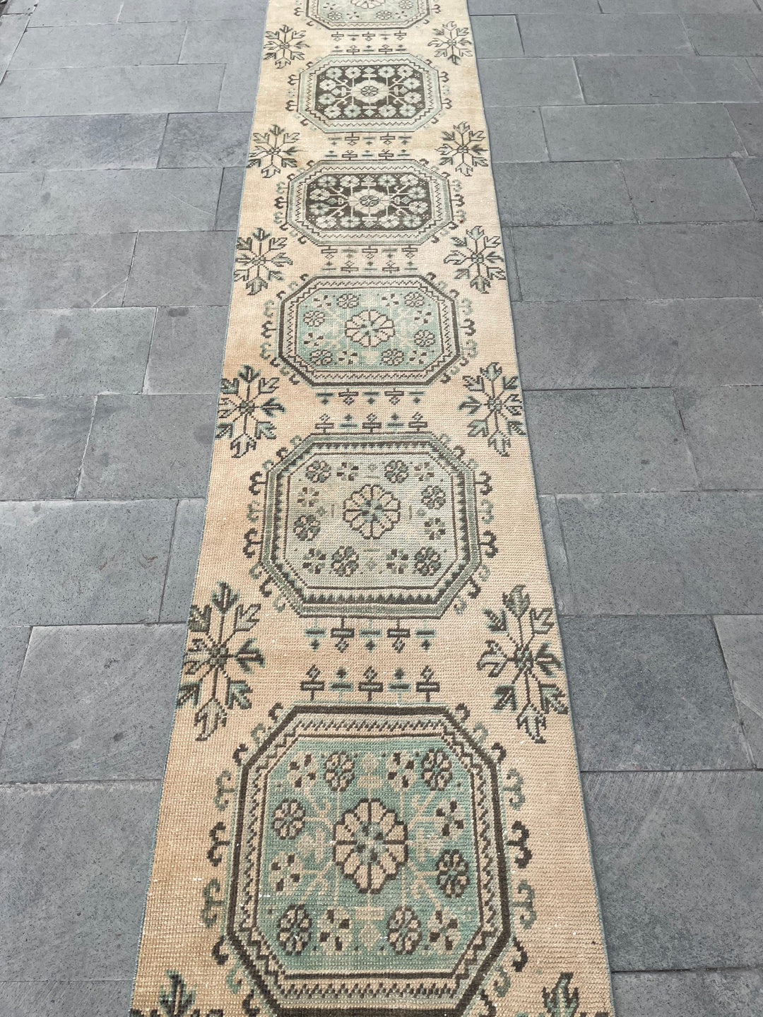 Beige Turkish Runner Rug 2' 5" x 22' 2" Hand-Knotted close-up