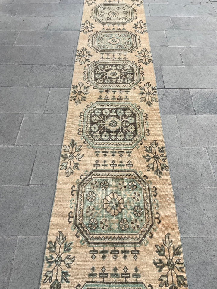 Beige Turkish Runner Rug 2' 5" x 22' 2" Hand-Knotted pattern