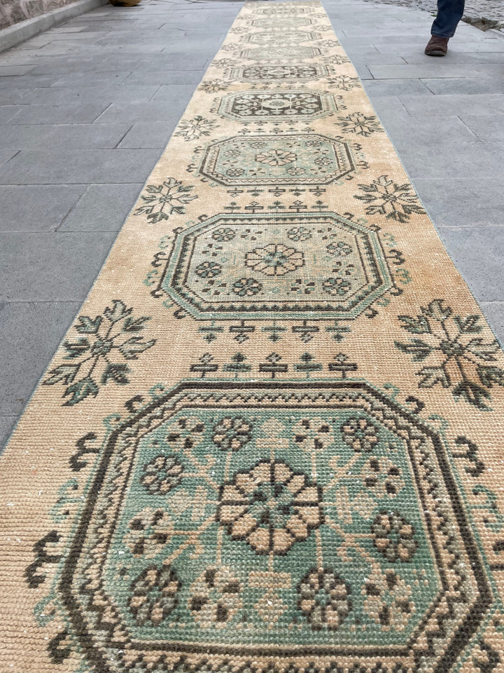 Beige Turkish Runner Rug 2' 5" x 22' 2" Hand-Knotted border