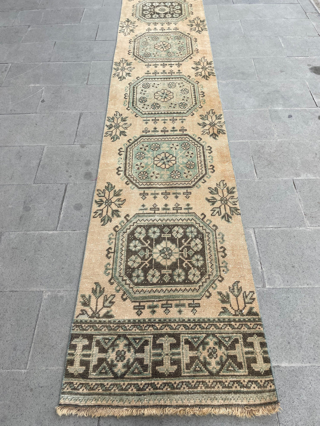 Beige Turkish Runner Rug 2' 5" x 22' 2" Hand-Knotted field