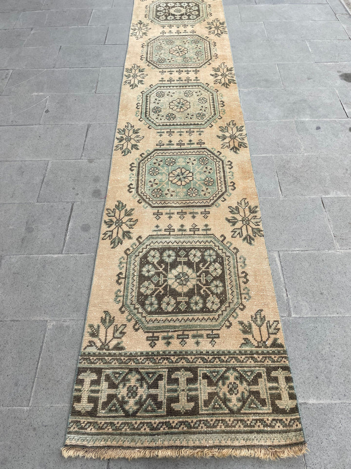 Beige Turkish Runner Rug 2' 5" x 22' 2" Hand-Knotted field