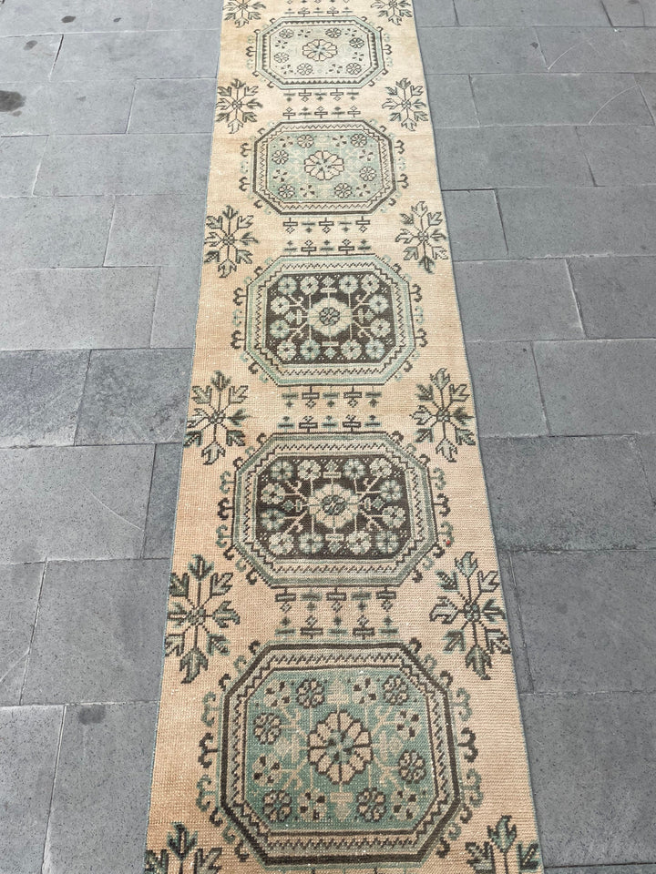 Beige Turkish Runner Rug 2' 5" x 22' 2" Hand-Knotted reverse