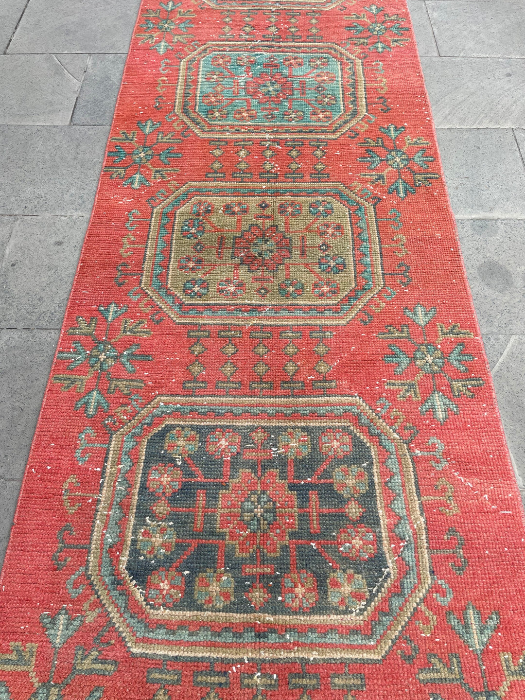 Red Turkish Runner Rug 2' 8" x 20' 6" Hand-Knotted field