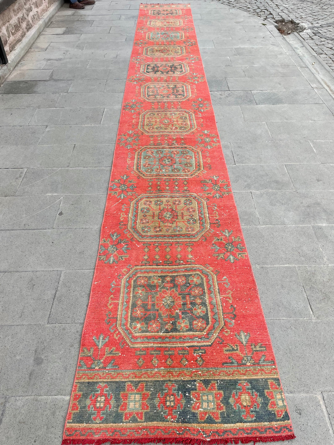 Red Turkish Runner Rug 2' 8" x 20' 6" Hand-Knotted texture