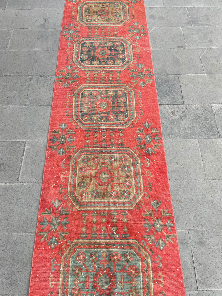Red Turkish Runner Rug 2' 8" x 20' 6" Hand-Knotted reverse