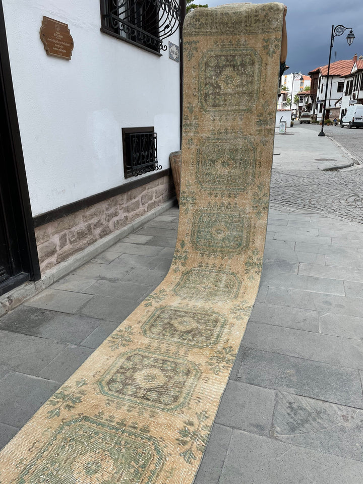 Beige Turkish Runner Rug 2' 7" x 21' 2" Hand-Knotted detail