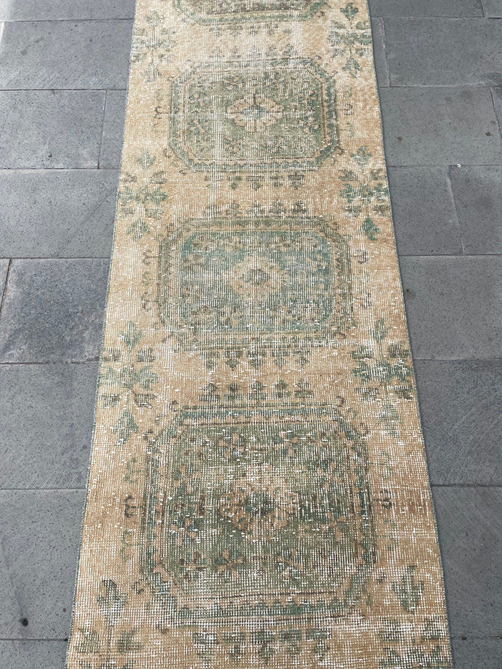 Beige Turkish Runner Rug 2' 7" x 21' 2" Hand-Knotted close-up