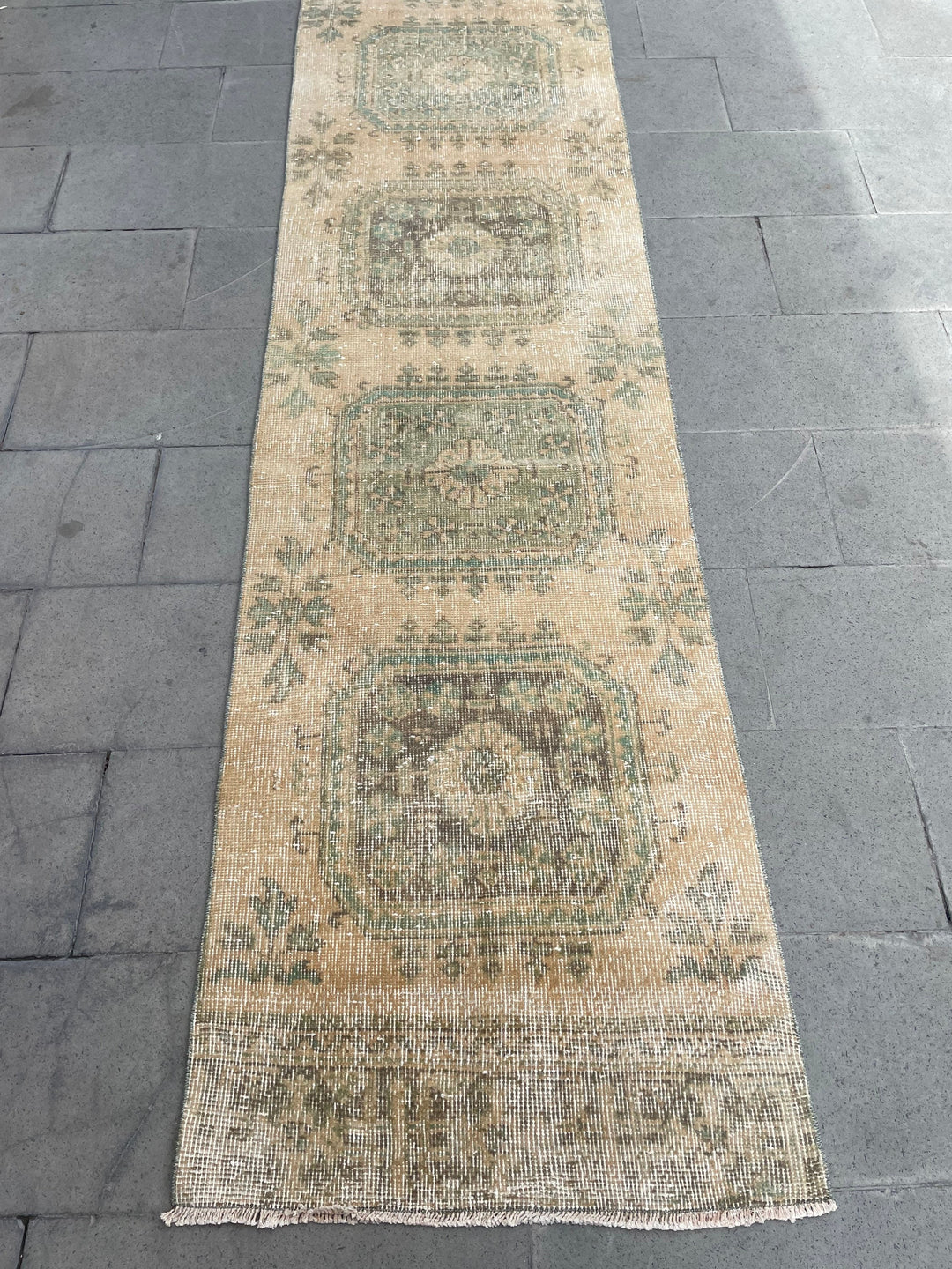 Beige Turkish Runner Rug 2' 7" x 21' 2" Hand-Knotted field