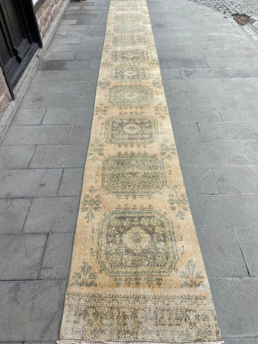 Beige Turkish Runner Rug 2' 7" x 21' 2" Hand-Knotted texture