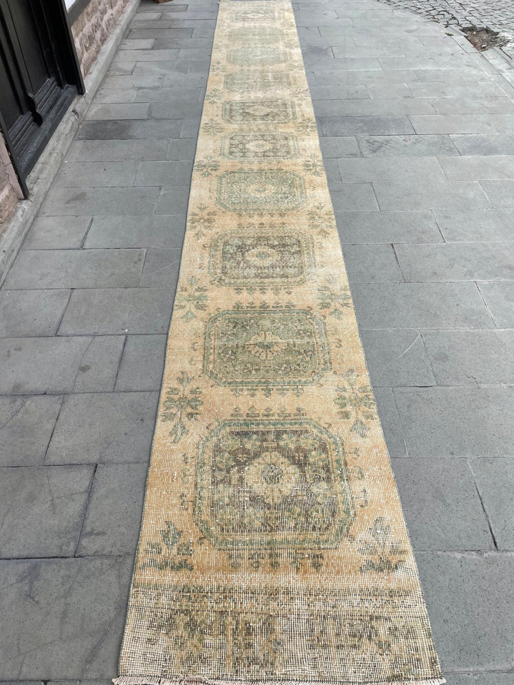 Beige Turkish Runner Rug 2' 7" x 21' 2" Hand-Knotted texture