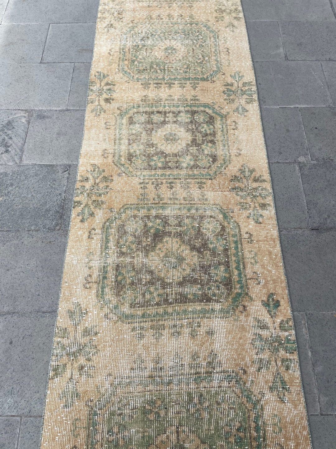 Beige Turkish Runner Rug 2' 7" x 21' 2" Hand-Knotted reverse