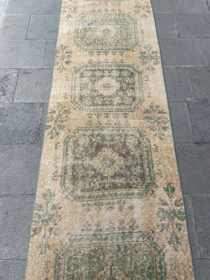Beige Turkish Runner Rug 2' 7" x 21' 2" Hand-Knotted reverse