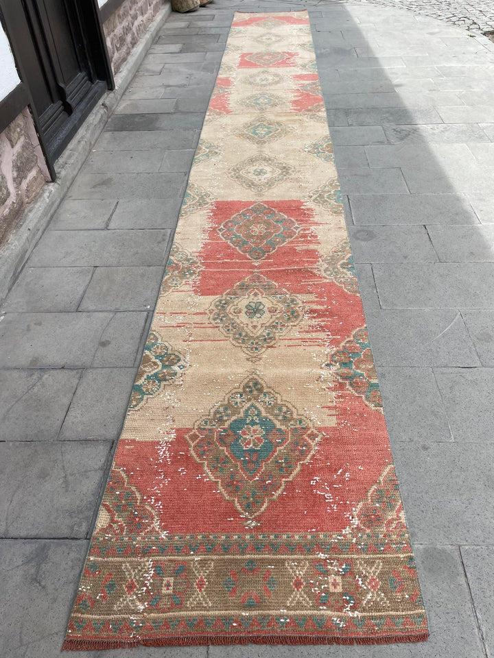 Beige Turkish Runner Rug 2' 8" x 20' 6" Hand-Knotted pattern
