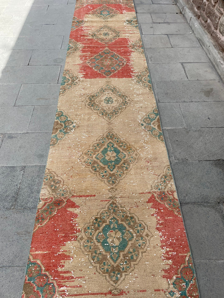 Beige Turkish Runner Rug 2' 8" x 20' 6" Hand-Knotted reverse