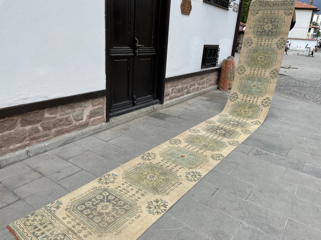 Beige Turkish Runner Rug 2' 6" x 20' 2" Hand-Knotted
