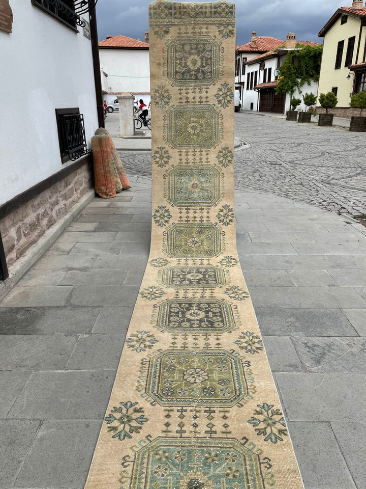 Beige Turkish Runner Rug 2' 6" x 20' 2" Hand-Knotted detail