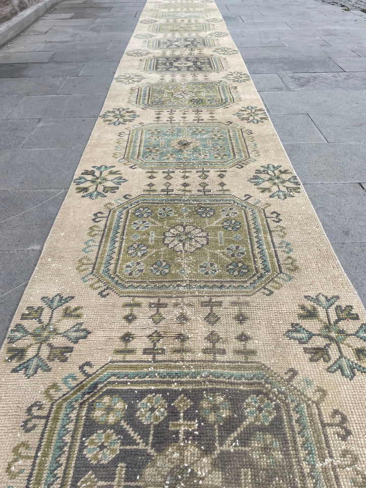 Beige Turkish Runner Rug 2' 6" x 20' 2" Hand-Knotted pattern