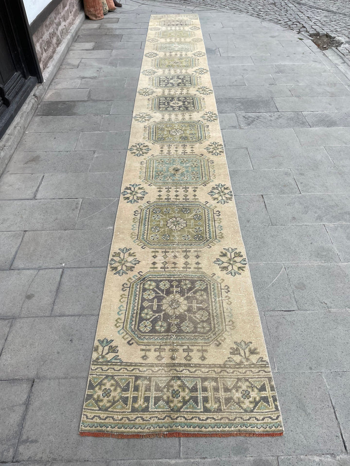 Beige Turkish Runner Rug 2' 6" x 20' 2" Hand-Knotted field