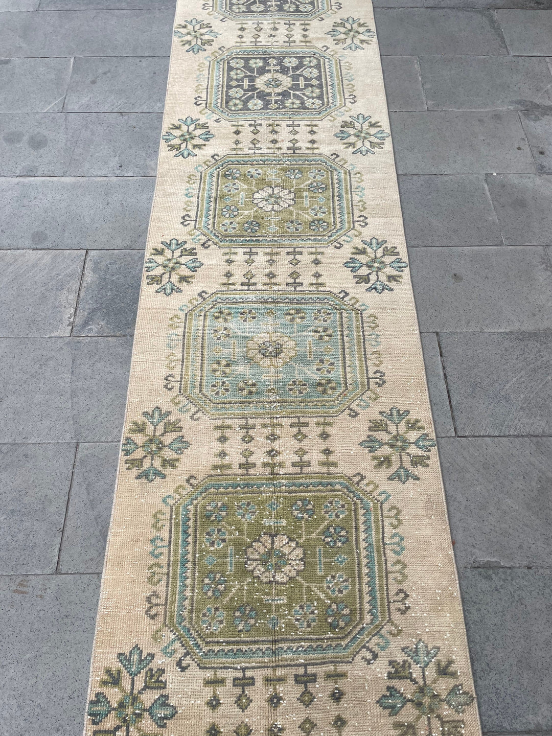 Beige Turkish Runner Rug 2' 6" x 20' 2" Hand-Knotted texture