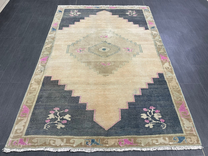 Navy Turkish Runner Rug 3' 3" x 4' 5" Hand-Knotted detail
